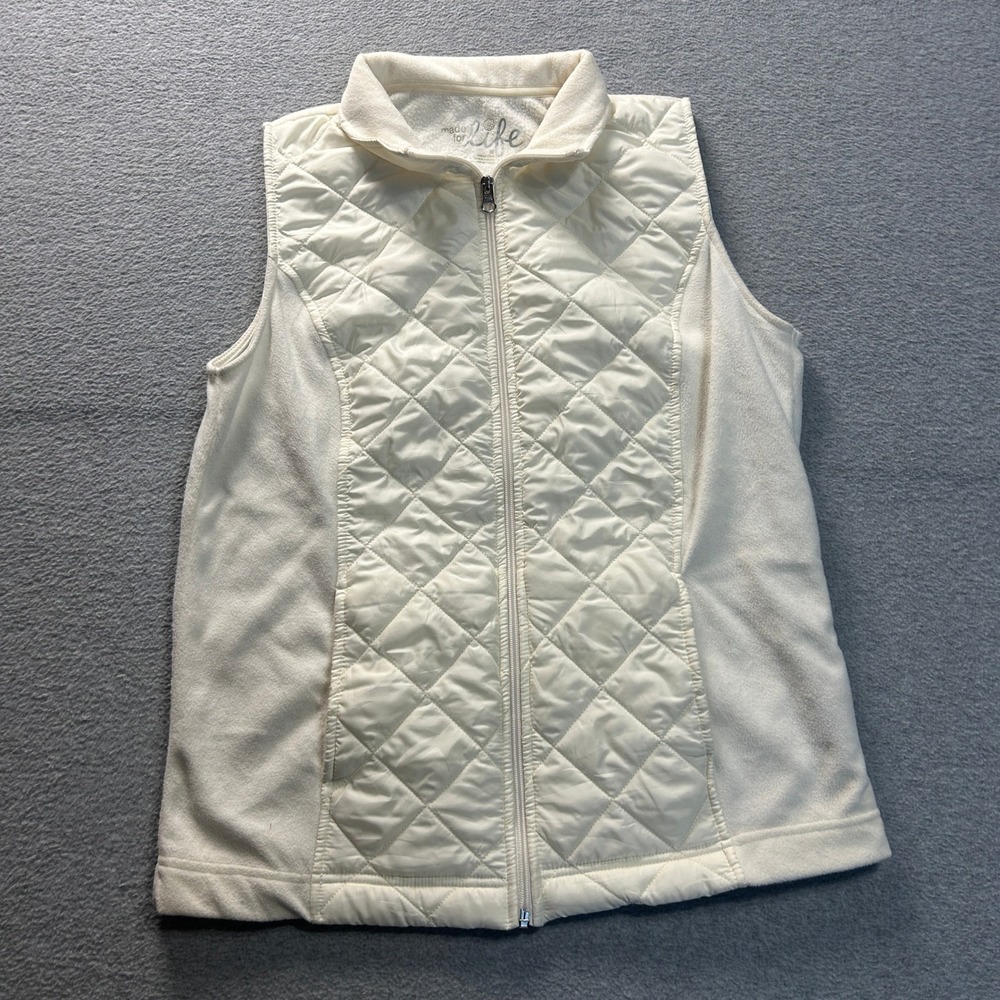 Made For Life Quilted Fleece Zip Front Vest Womens Medium White Lightweight